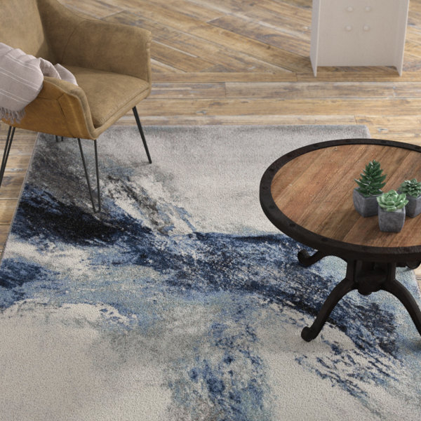 17 Stories Elara Performance Blue/Gray Rug & Reviews Wayfair